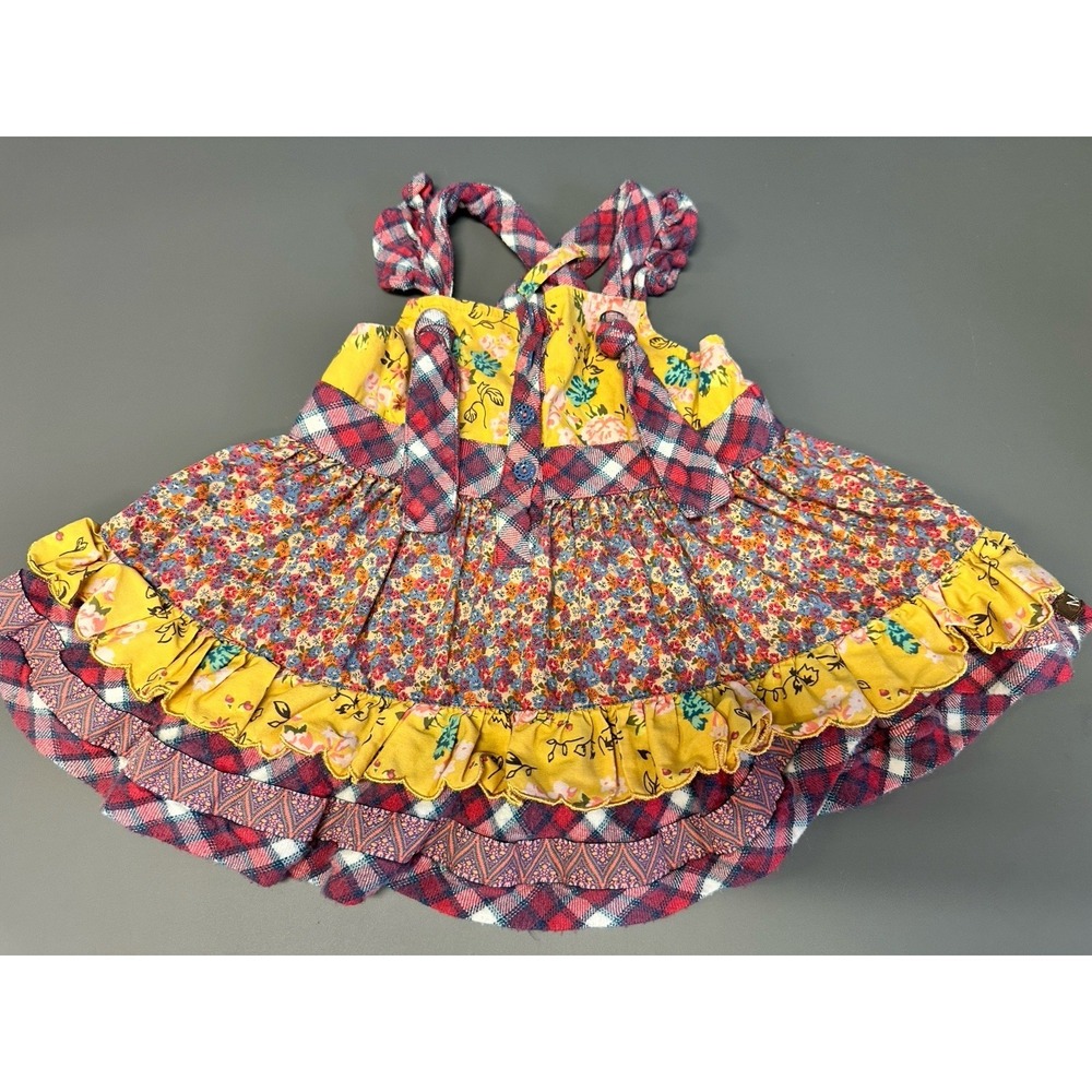 Matilda Jane Spring Patchwork Pink Yellow Floral Ruffle Dress Girls Kids Size 2
